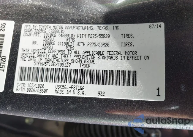 5TFHW5F12EX405127: 43455825