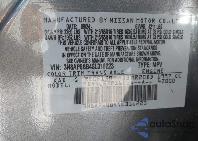 3N8AP6BB4SL316223: 43456037