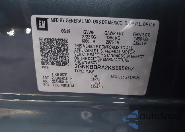 3GNKBBRA2KS685857: 43455191