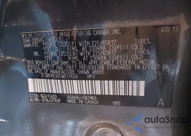 2T3RFREV2DW017608: 43455201