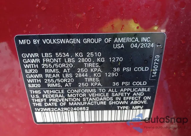 1V2WE2CA2RC240852: 43455320