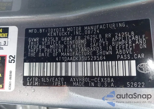 4T1DAACK3SU529564: 43455322