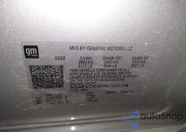 5GAEVCKW7NJ165458: 43455336