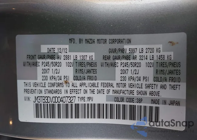 JM3TB3DV0D0407327: 43455338