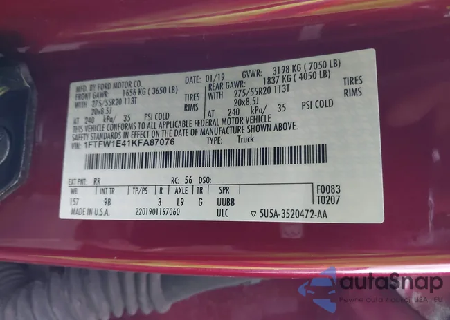 1FTFW1E41KFA87076: 43455359