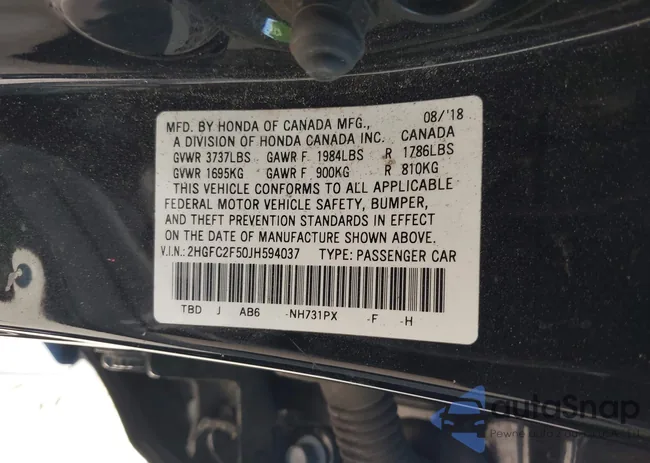 2HGFC2F50JH594037: 43455434