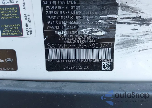 SALWR2RU5KA863741: 43456553