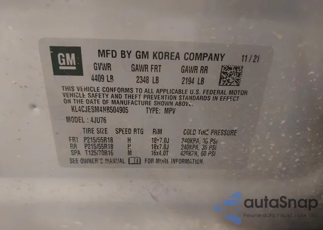 KL4CJESM4NB504905: 43456569