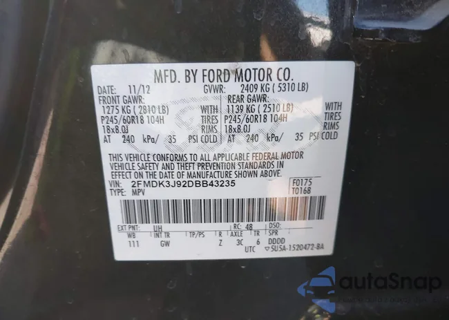 2FMDK3J92DBB43235: 43456628