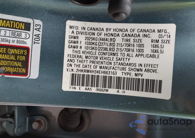 2HKRM4H34EH663163: 43456668