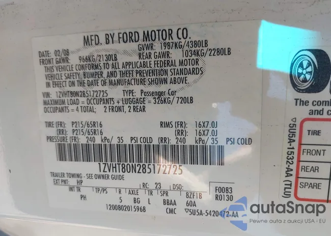 1ZVHT80N285172725: 43456715