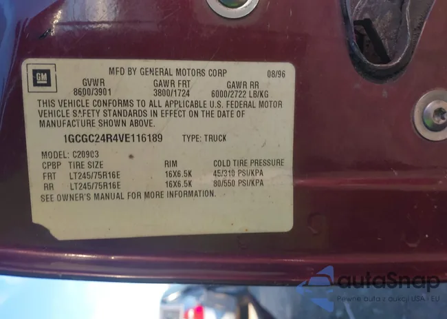 1GCGC24R4VE116189: 43456784