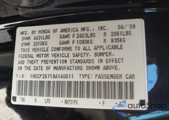 1HGCP26719A140611: 43456787