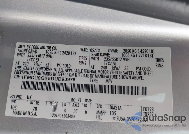 1FMCU0GX5DUD93976: 43456789