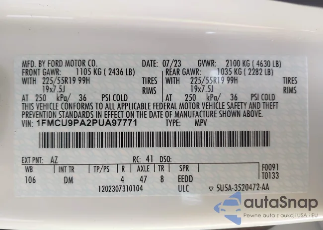 1FMCU9PA2PUA97771: 43456821