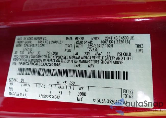 1FMCU9G63LUC24646: 43456839