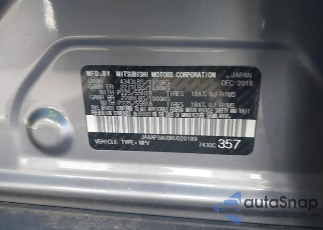 JA4AP3AU0KU020189: 43456900