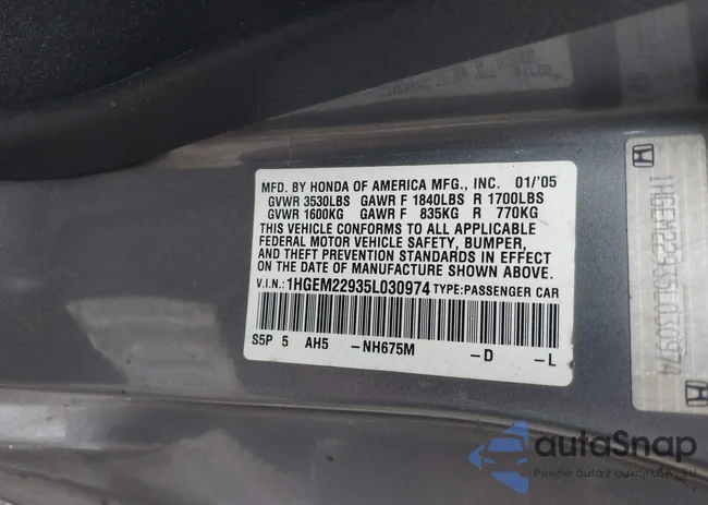 1HGEM22935L030974: 43456933