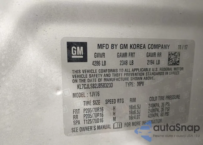 KL7CJLSB2JB583233: 43456982