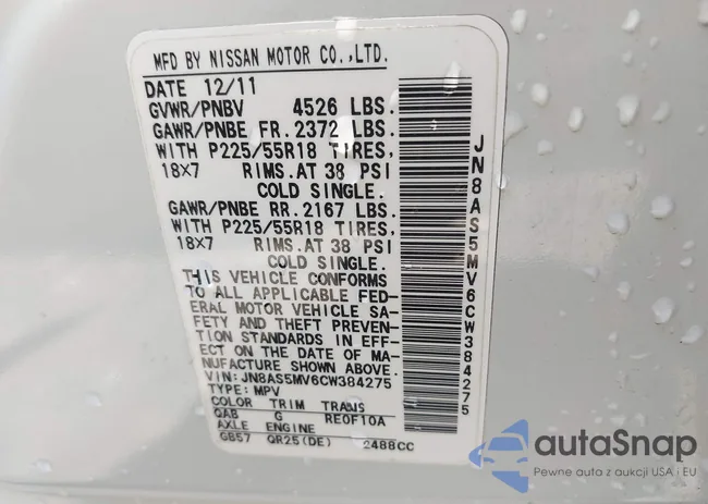 JN8AS5MV6CW384275: 43457004