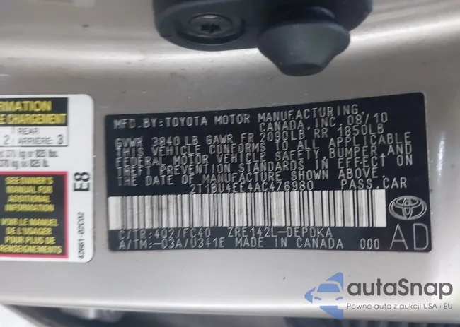 2T1BU4EE4AC476980: 43457040