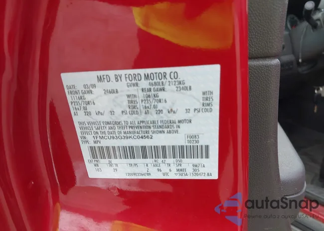 1FMCU93G39KC04562: 43456222