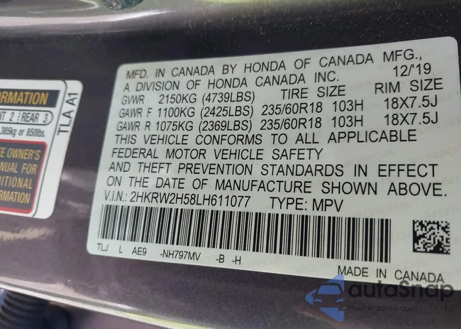 2HKRW2H58LH611077: 43456230