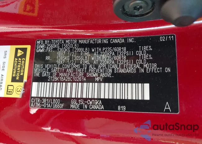 2T2BK1BA2BC102614: 43456414