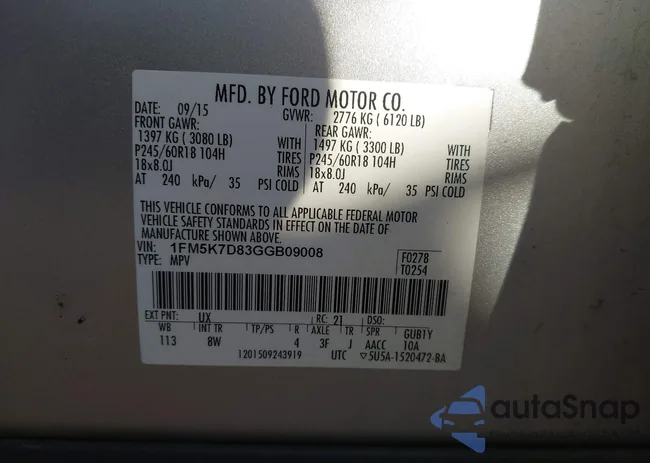 1FM5K7D83GGB09008: 43456457