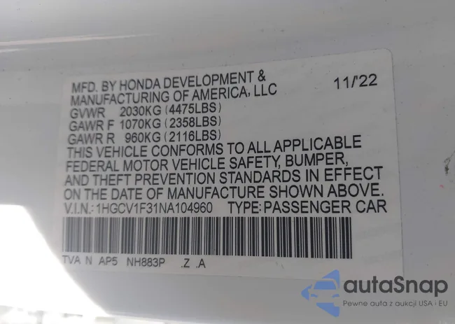 1HGCV1F31NA104960: 43457530