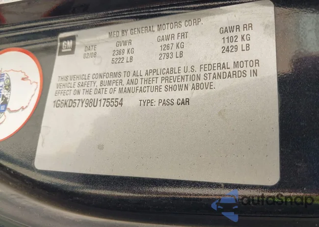 1G6KD57Y98U175554: 43457555