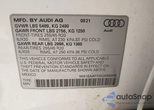 WA1EAAFY4N2008906: 43457575