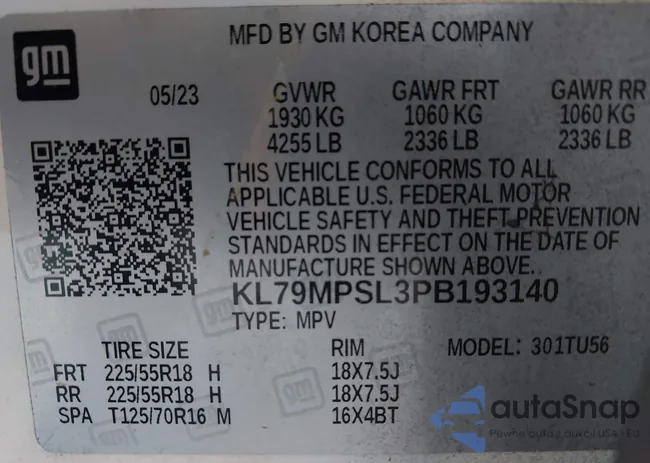 KL79MPSL3PB193140: 43457592