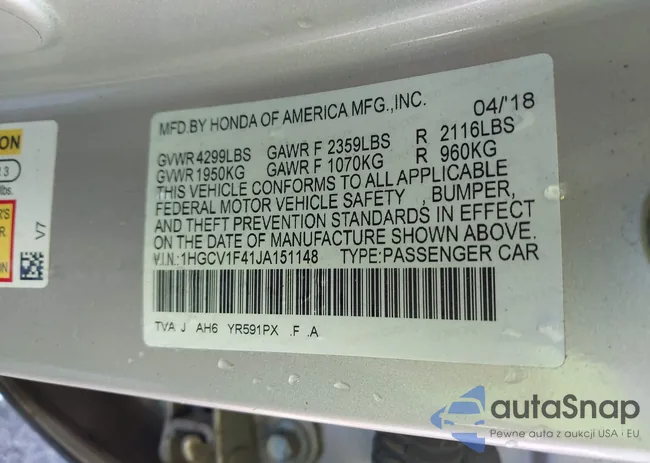 1HGCV1F41JA151148: 43457621