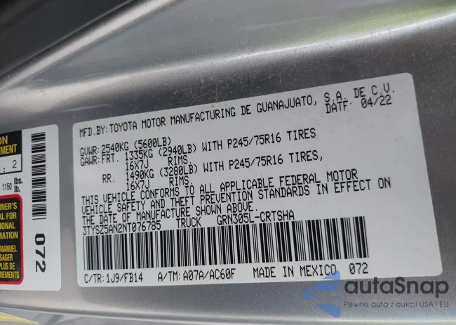 3TYSZ5AN2NT076785: 43457640