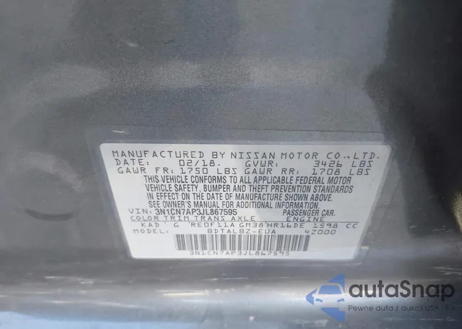 3N1CN7AP3JL867595: 43457689