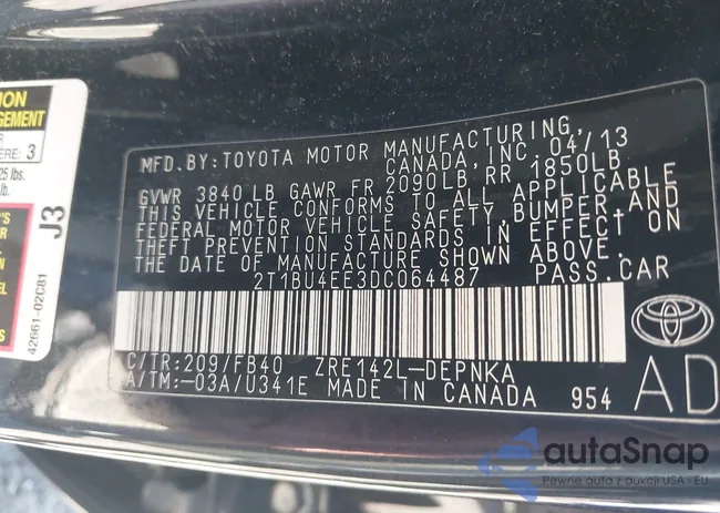 2T1BU4EE3DC064487: 43457765