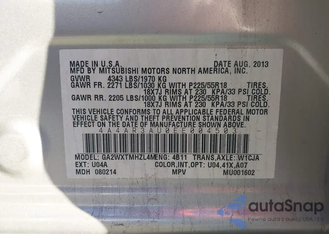 4A4AR3AU0EE004503: 43457781