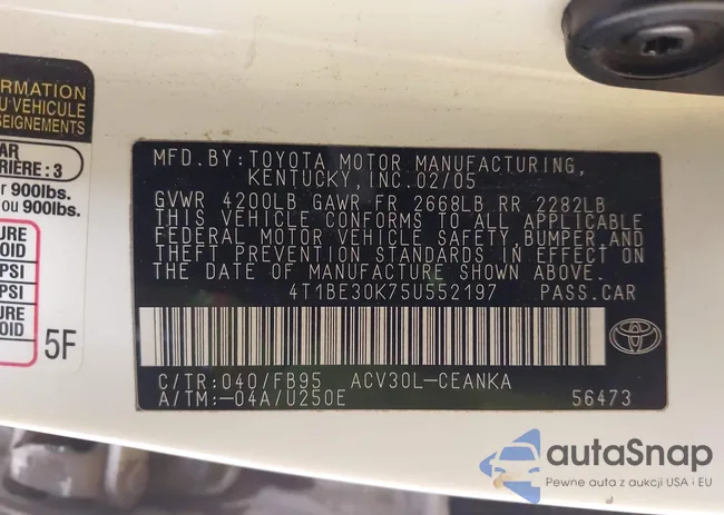 4T1BE30K75U552197: 43457794