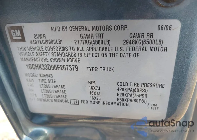 1GCHK33D96F267379: 43457796