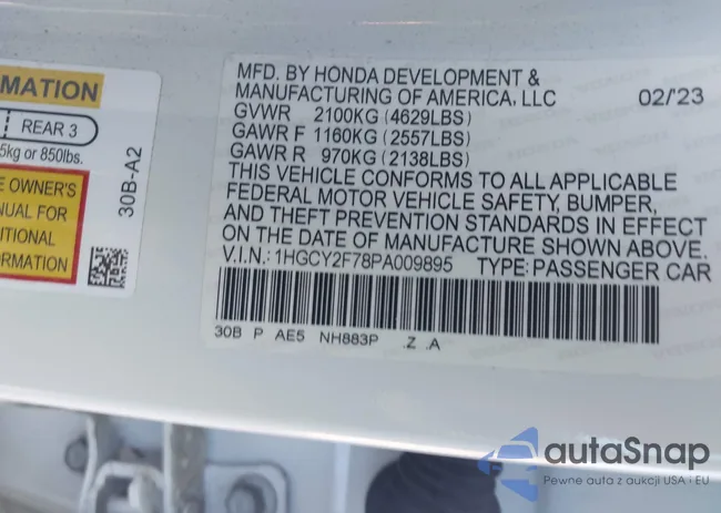 1HGCY2F78PA009895: 43457803