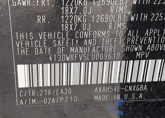 4T3DWRFV5LU009610: 43457840