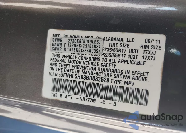 5FNRL5H63BB083528: 43457865
