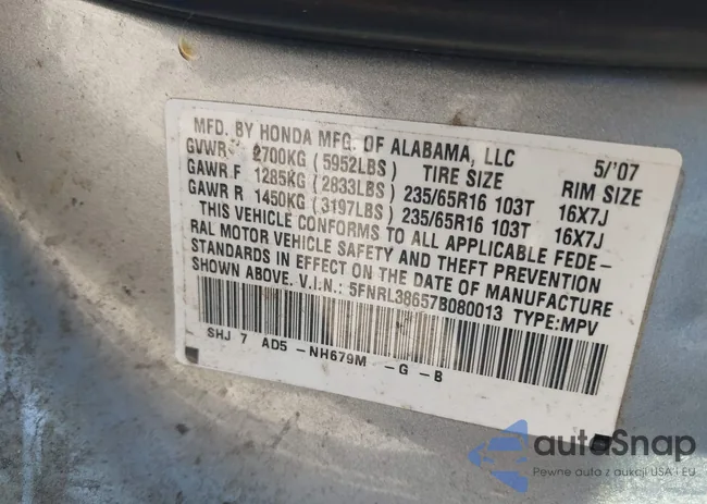 5FNRL38657B080013: 43457925