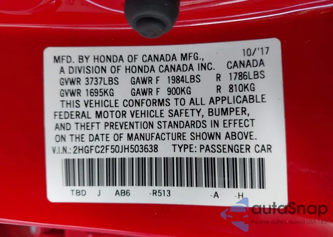 2HGFC2F50JH503638: 43457984