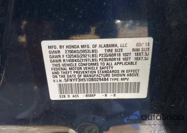 5FNYF3H51DB029484: 43457133