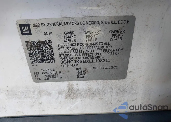 3GNCJKSBXLL108211: 43457223