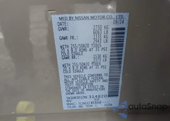 5N1DR3DJ2RC314820: 43457241