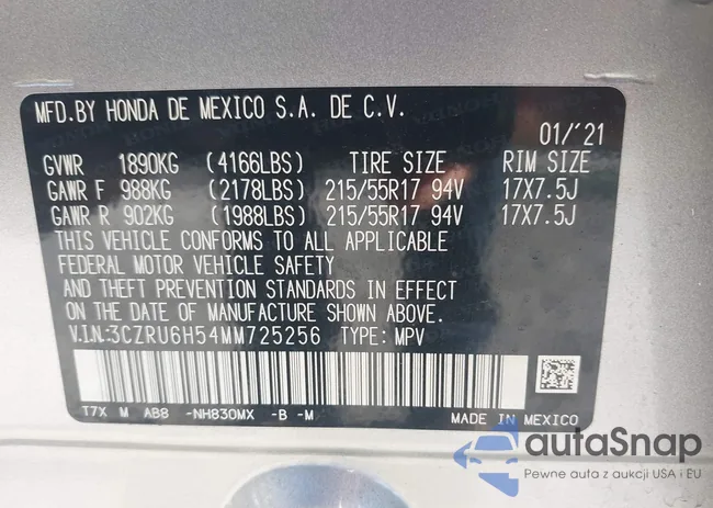 3CZRU6H54MM725256: 43457301