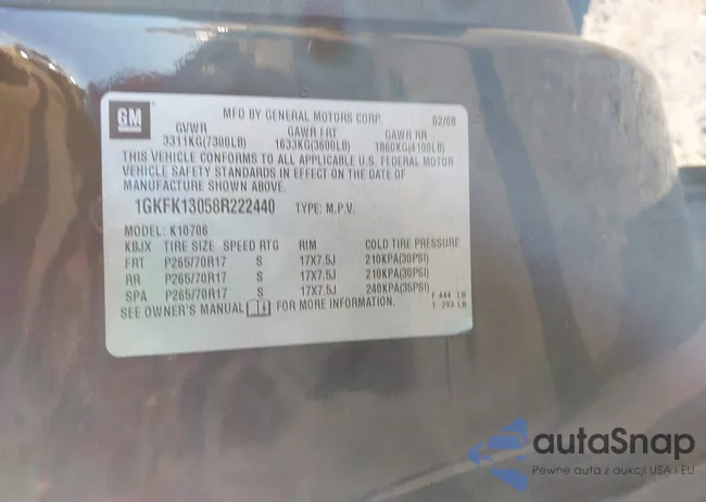 1GKFK13058R222440: 43457331